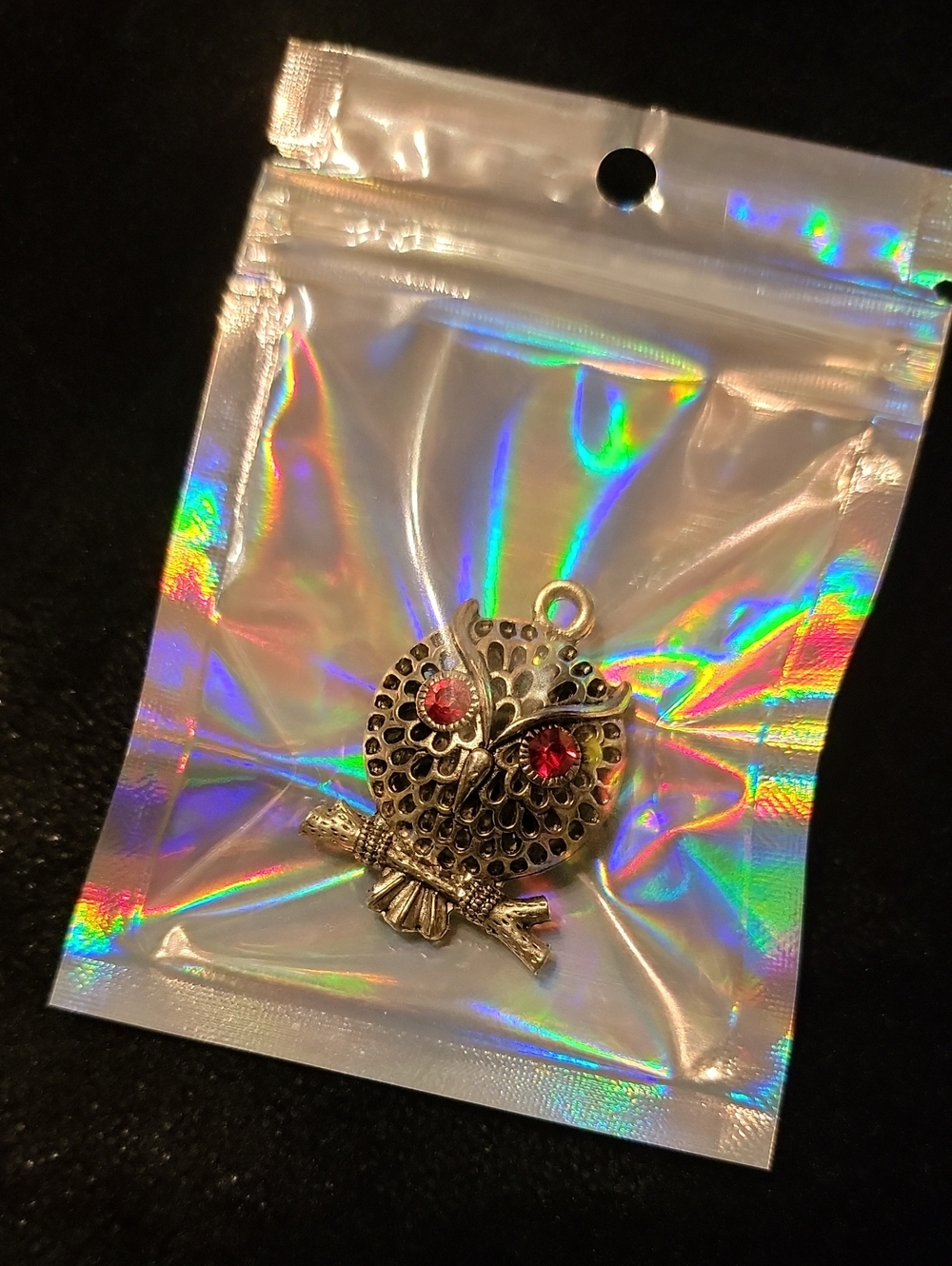 NWT Owl Pendant With Red Rhinestone Eyes